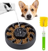 TZ® Anti-schrokbak voor honden met reinigingsborstel | Anti-slip Hondenkom gemaakt van melamine | Natural BPA-vrije voerbak | Slow feeder voor honden en katten | Vermindert opname
