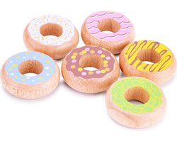 foto van New Classic Toys - Houten Speelgoed Donut Set - 6 Stuks - Speelgoedeetset