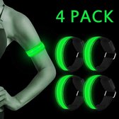 KW®  LED Veiligheids armbanden | 4 Stuks met Groen Licht | Reflecterende LED armbanden | Sport armbanden | 3 standen | Wielrennen / Hardlopen veiligheidsband | LEDarmbanden lichtge
