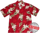 Hawaii Shirt - Blouse - Hemd "Hibiscus Rood" - 100% Katoen - Aloha Shirt - Heren - Made in Hawaii Maat S