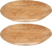 2x Teak houten serveerschalen/serveerbladen 38 cm - Serveerschalen/serveerbladen/borden van teak hout