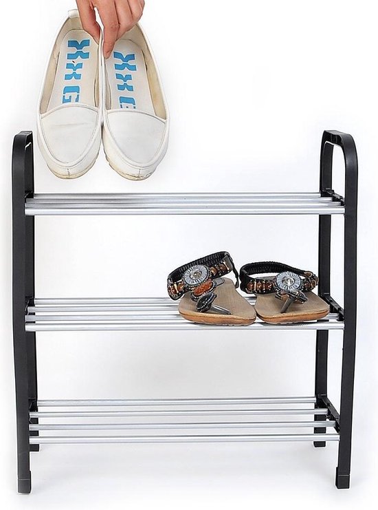 WiseGoods - Étagère à chaussures - Étagère à chaussures avec 3 niveaux - Étagère à chaussures - Noir - Meuble à chaussures - Organisateur à chaussures - Meuble à chaussures