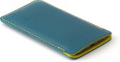 JACCET leren Galaxy S20 Plus hoesje - Turquoise volnerf leer met geel wolvilt - 100% Handmade