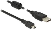 USB Mini B naar USB-A kabel met ferriet kern - USB2.0 - tot 2A / zwart - 1 meter