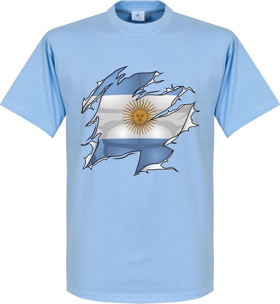 Argentinië Ripped Flag T-Shirt - Lichtblauw - XL