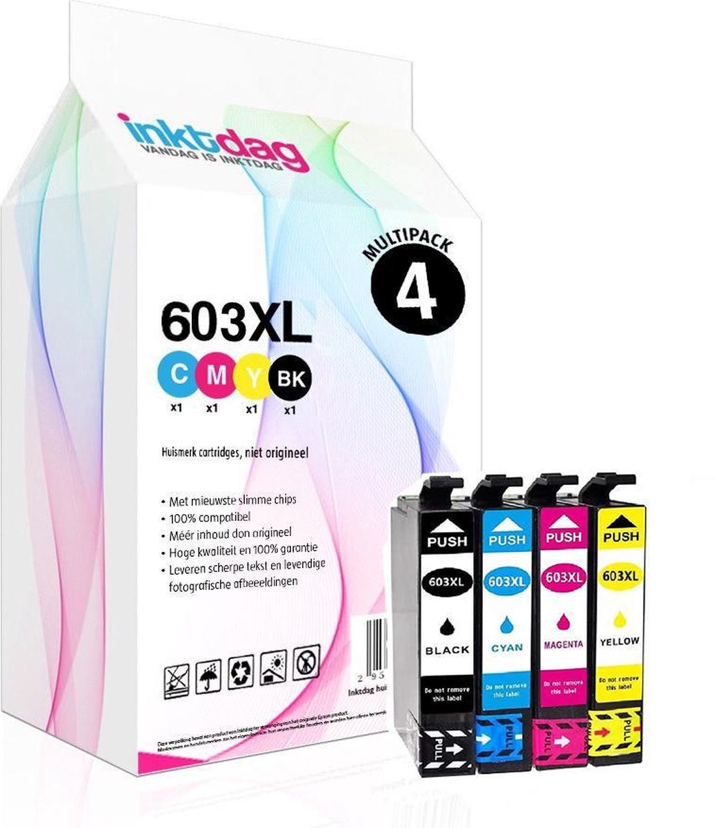 Inktdag inktcartridges voor Epson 603XL, Epson 603 multipack van 4 kleuren  voor Epson
