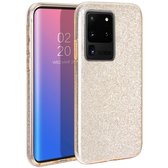HB Hoesje Geschikt voor Samsung Galaxy S20 Ultra - Siliconen Glitter Back Cover - Goud