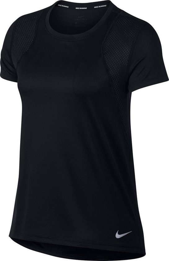 Nike Run Top Ss Sportshirt Dames - Black/Black - Maat XS | bol.com