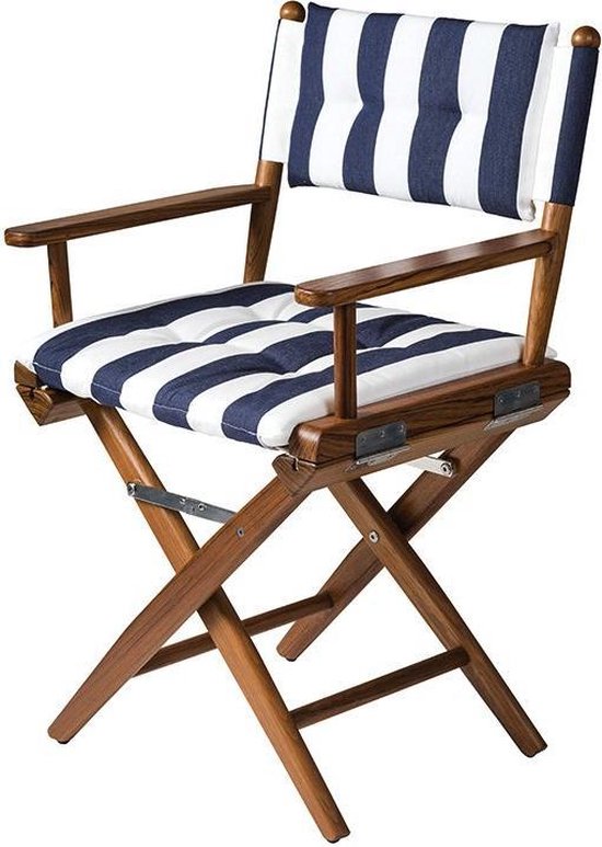 Regisseursstoel Teak DeLuxe met Navy Wit kussenset (Geolied)
