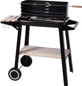 Verrijdbare Barbecue – Houtskool/Briketten - Verstelbare grillplaat – Houten tafel – Winscherm – Gewicht 5.9kg