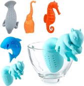 5x Thee-ei van silliconen - Mix met dieren tea infusers - Haai, Eekhoorn, Olifant, Zeepaard en Lamantijn