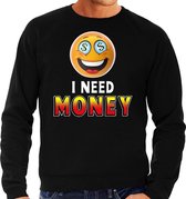 Funny emoticon sweater I need Money zwart heren 2XL (56)
