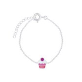 Joy|S - Zilveren cupcake armband roze 14 cm + 3