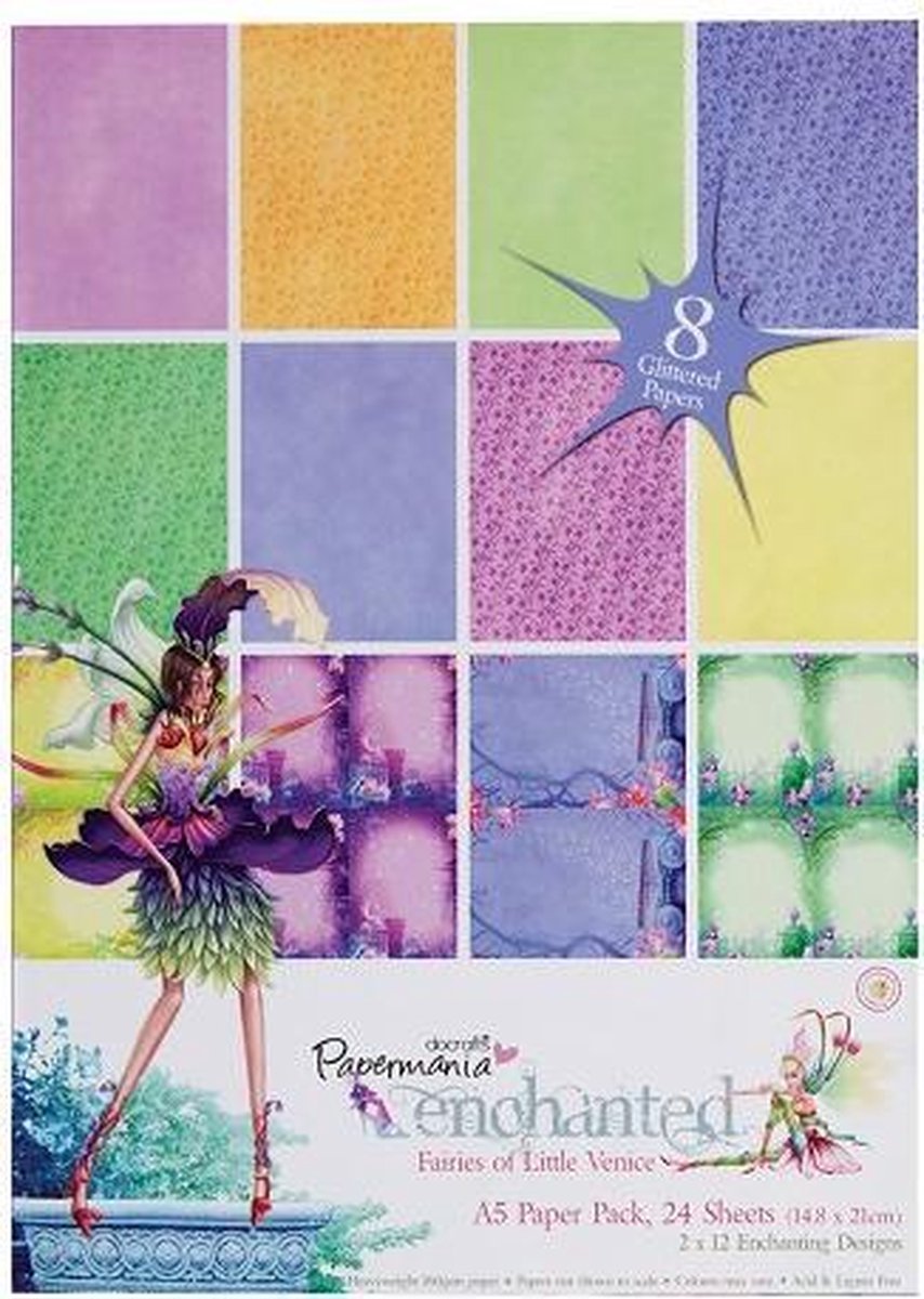 Docrafts: Enchanted Fairies A5 Glitter Paper Pack (24Pk)