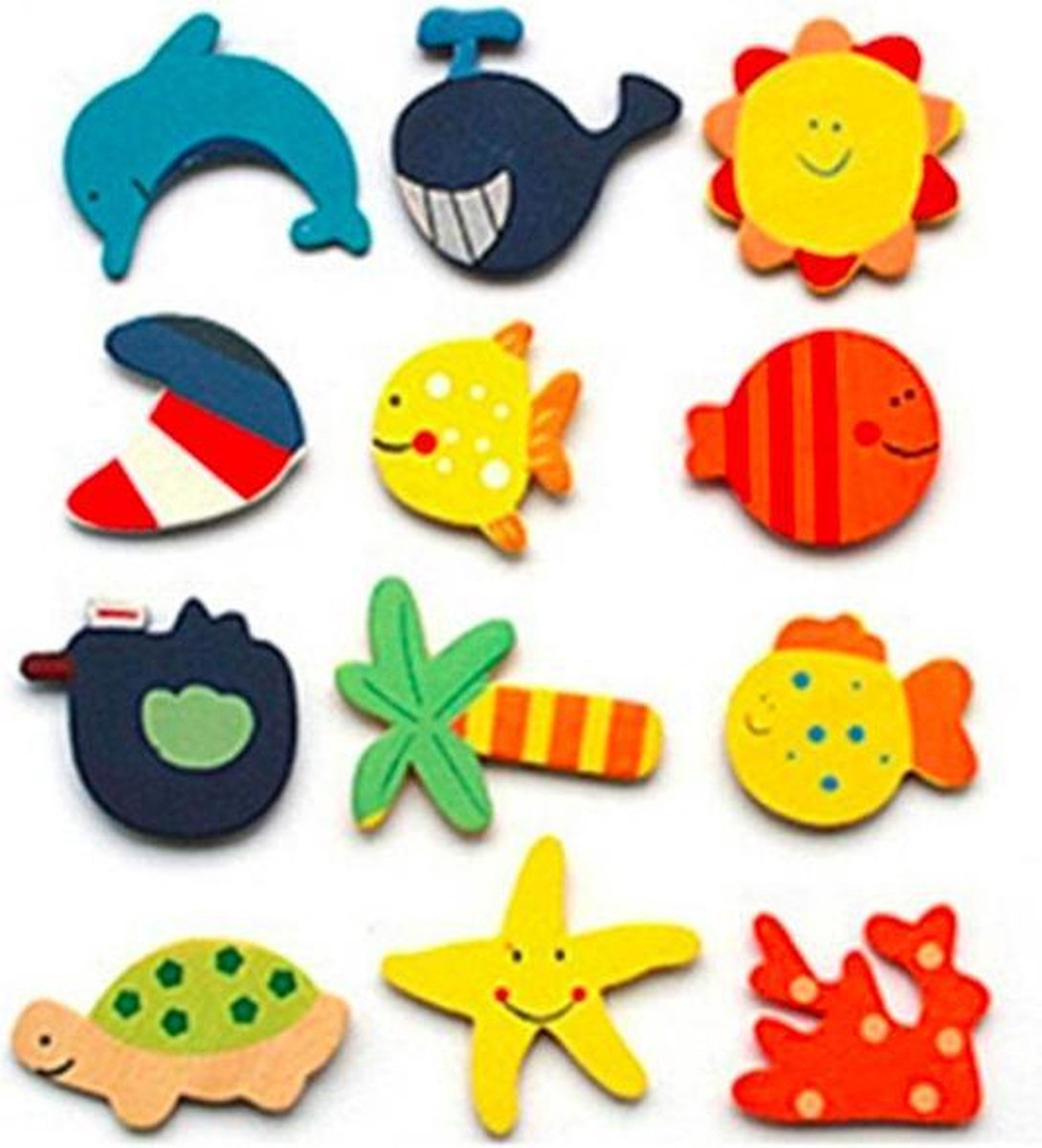 ProductGoods - 12 Stuks Leuke Diverse Houten Figuurtjes Voor Koelkast - WhitBoard - Kinderkamer - Magneet - Koelkast