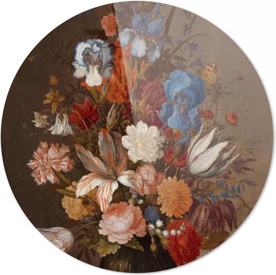 Stilleven met bloemen Balthasar van der As | 30 x 30 CM | Oude Meesters | Wanddecoratie | Schilderij | 5 mm dik plexiglas muurcirckel