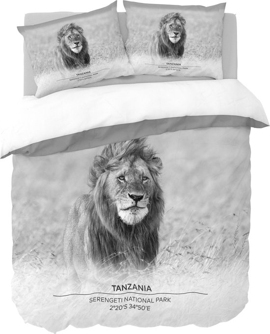 Y-NOT - Tanzania Lion - Dekbedovertrek - Katoen - Eenpersoons - 140x200/220  cm - Grijs | bol.com