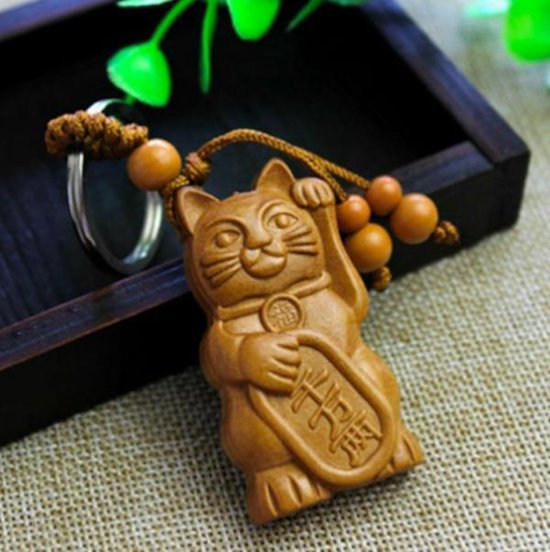 Japanse Gelukskat Maneki Neko sleutelhanger / Geluksbrenger van Welvaart en Voorspoed / Japanese Fortune Cat / Keychain