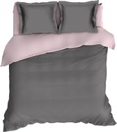 Romanette Comtesse flanel dekbedovertrek - Antraciet/roze - 2-persoons (200x200/220 cm + 2 slopen)
