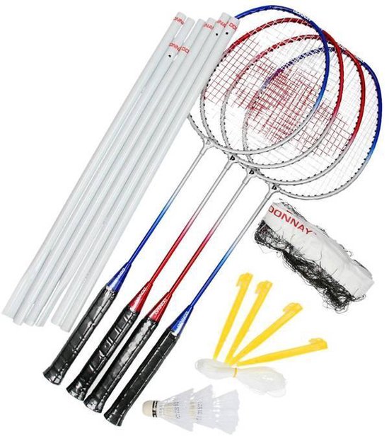 Donnay Badmintonset, 9dlg. - 4 Rackets - 3 Ballen - draagtas