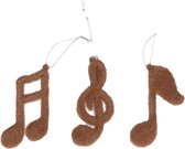 3x Kersthangers muzieknoten bruin 10 cm - Muzieknoot -  Bruine kerstboomversiering