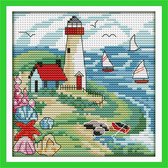 Artstudioclub®  borduurpakketten volwassenenvuurtoren en boten 16 × 16cm