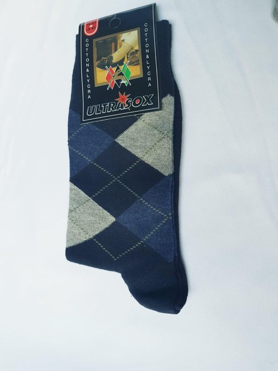 Nette katoenen geruiten sokken - heren - 4 paar - blauw