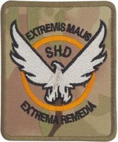 The Division SHD Extremis Malis Extrema Remedia Camo Geborduurde patch embleem met klittenband