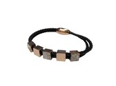 Silventi 980101952 Lederen armband met metalen elementen - zirkonia - zwart - rosegoudkleurig