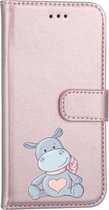 Apple Iphone 7 / 8 / SE2020 Bookcase hoesje roze-goud Nijlpaardje