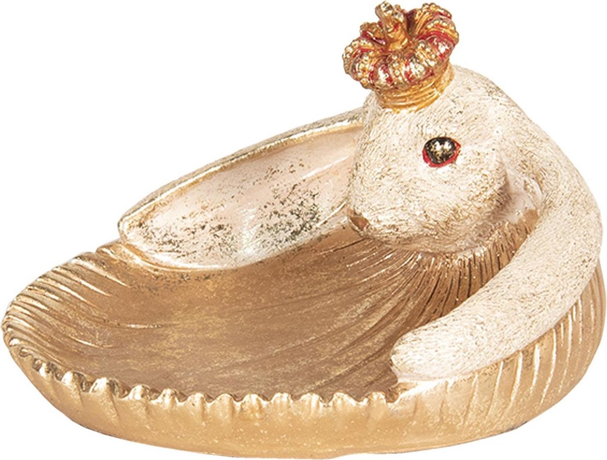 Beeld Konijn 19x16x11 cm Goudkleurig Wit Kunststof Rond Woonaccessoires beeld decoratie Paashaas