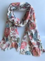 Sjaal met een mix van bloemen in 6 kleuren 30% zijde met 70% viscose