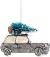 Clayre & Eef Decoratie Hanger Auto 10*5*7 cm Grijs Glas Kersthanger