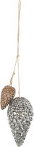 Clayre & Eef Decoratie Hanger Ø 5*8 cm Zilverkleurig Kunststof Dennenappels Kersthanger Kerstboomversiering