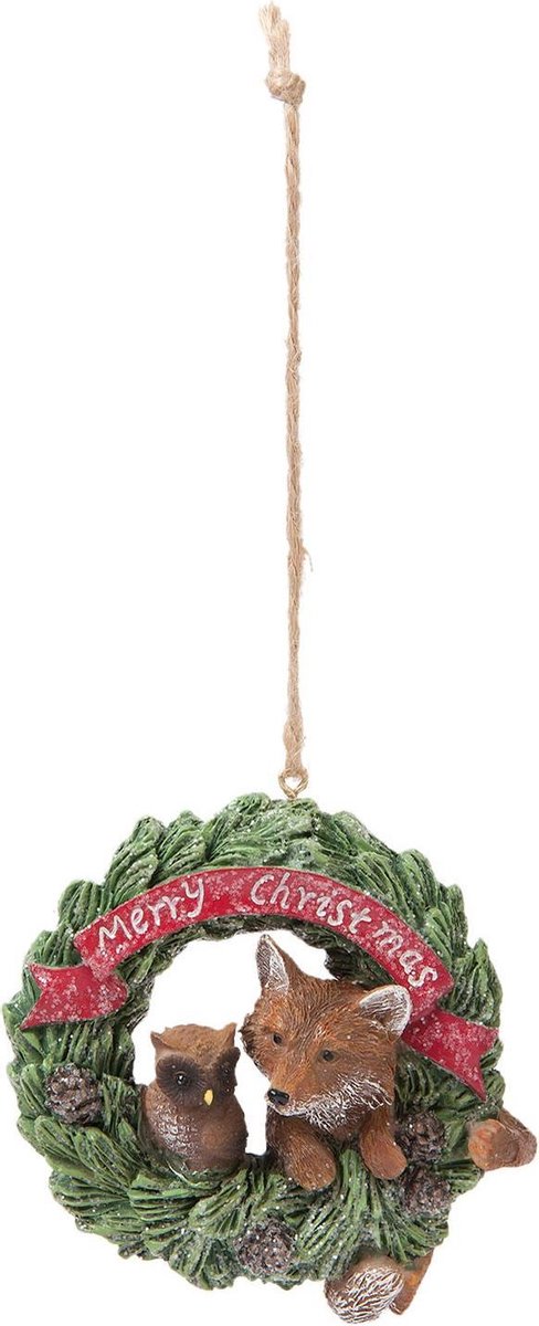 Clayre & Eef Decoratie Hanger Uil 6PR1187 vos uil 8*4*8 cm - Meerkleurig Kunststof KersthangerKerstboomversiering