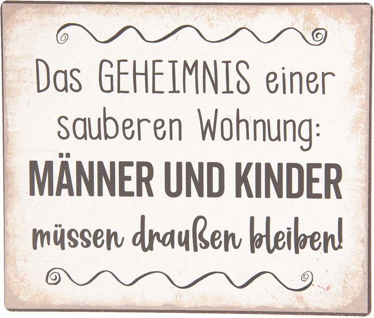 Clayre & Eef Tekstbord 15x13 cm Wit Zwart Metaal