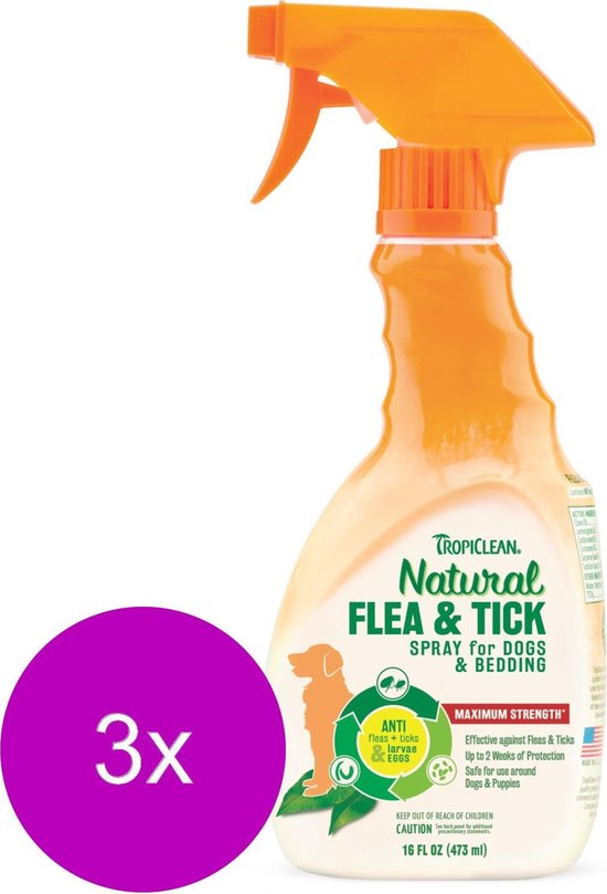 Tropiclean Natural Flea & Tick Spray Anti tekenmiddel 3 x 473 ml