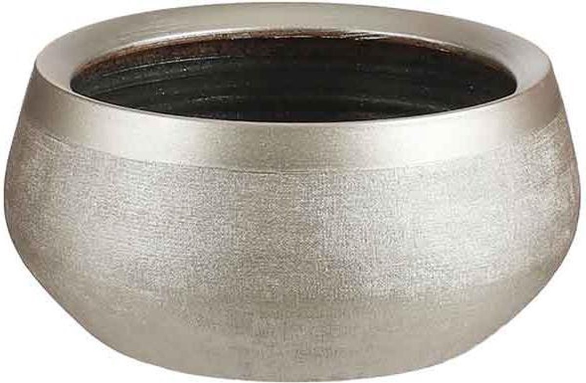 Bloempot Schaal In Kleur Glanzend Zilver Metallic Keramiek Voor Kamerplant H9.5 X D22.5 Cm- Plantenpotten Binnen