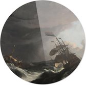 Oorlogsschepen tijdens een storm | Ludolf Bakhuysen | ca. 1695 | Ronde Plexiglas | Wanddecoratie | 60CM x 60CM | Schilderij | Oude meesters | Foto op plexiglas
