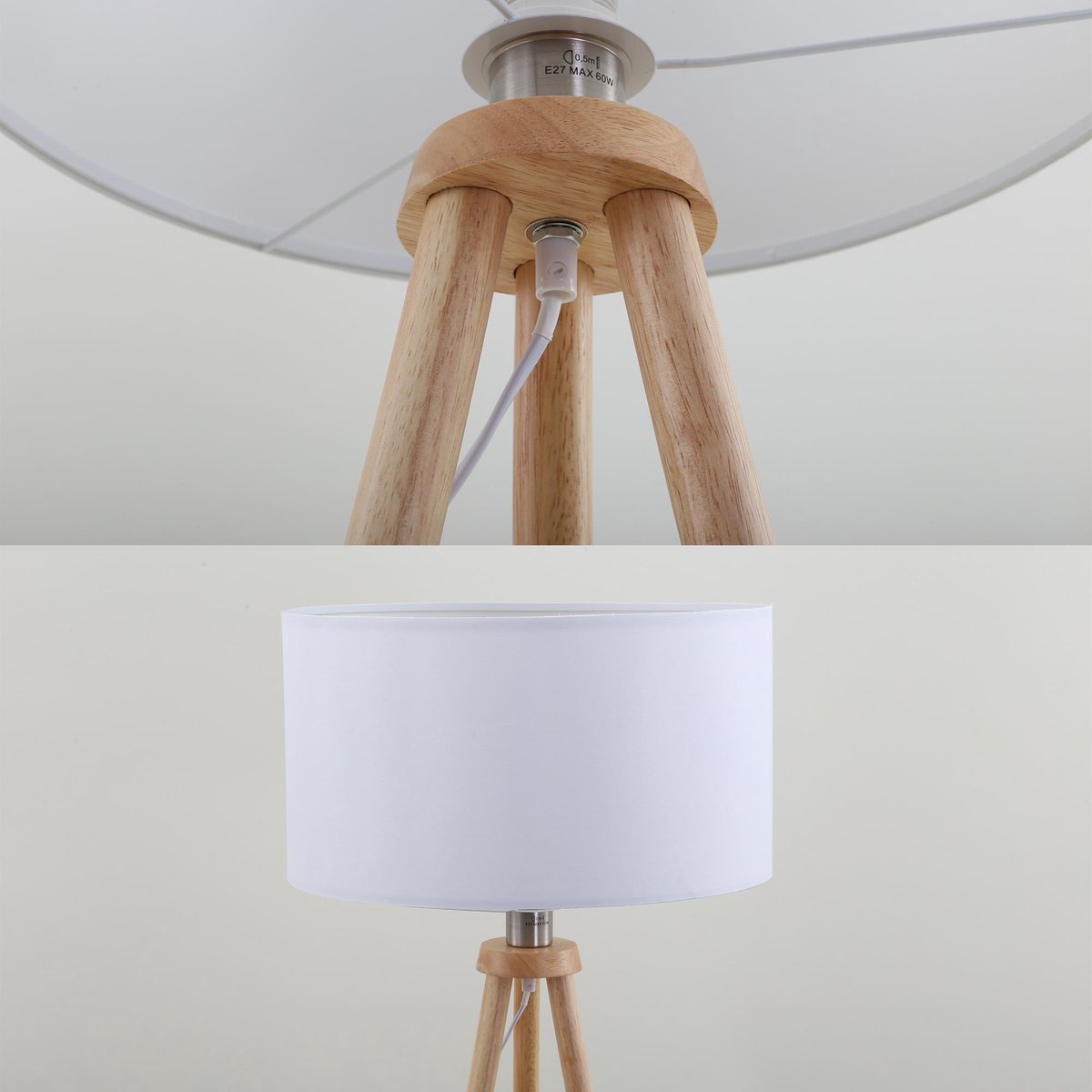 BRILONER - Vloerlamp scandi - stoff en hout - woonkamer lamp - witte staande lamp - E27 fitting - h: 148cm - Ø45.5cm thumbnail 3
