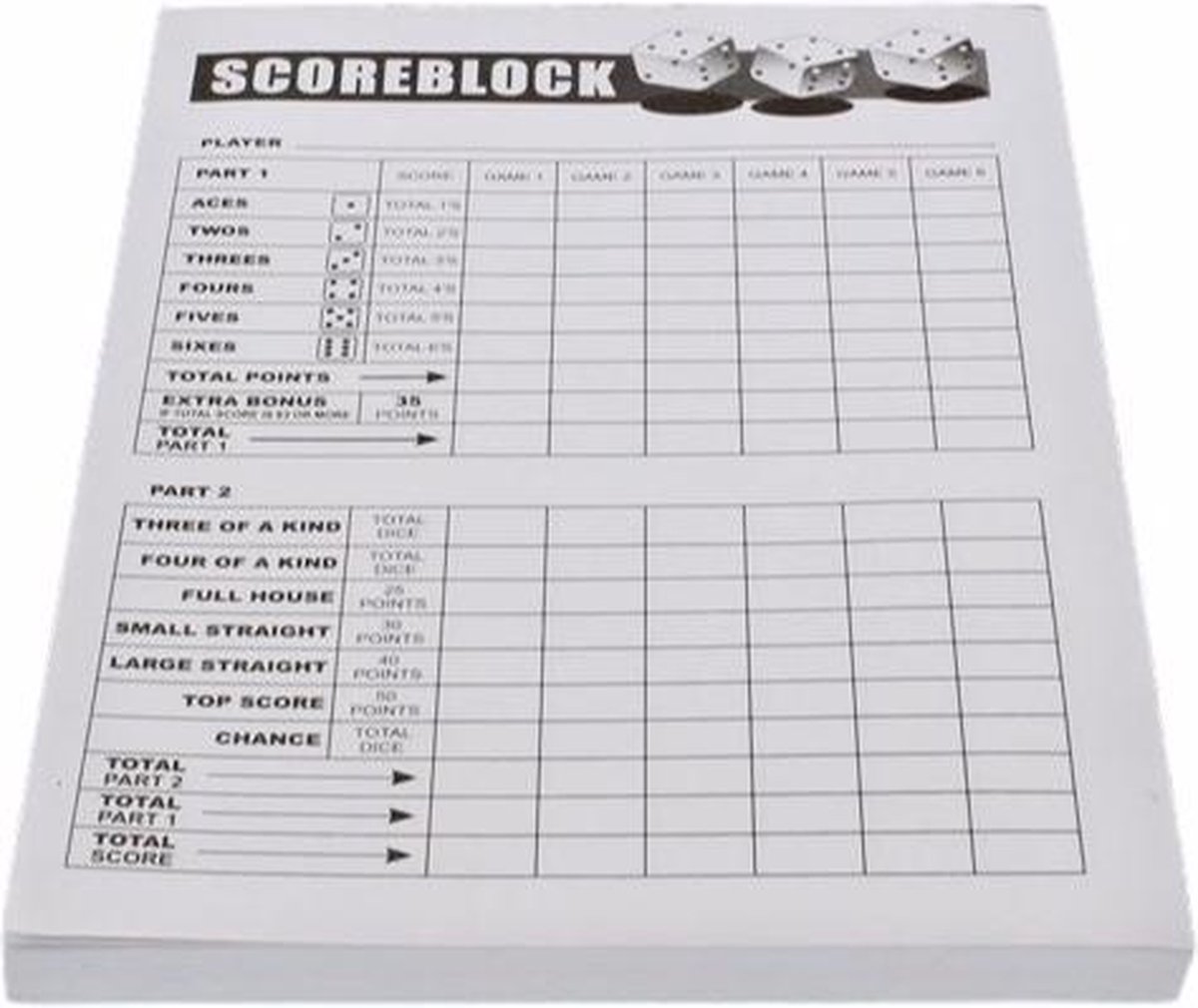 Scoreblok - Yahtzee - Scoreblad - 100 vellen - Spelblad - Score blok -Spel  -... | bol.com