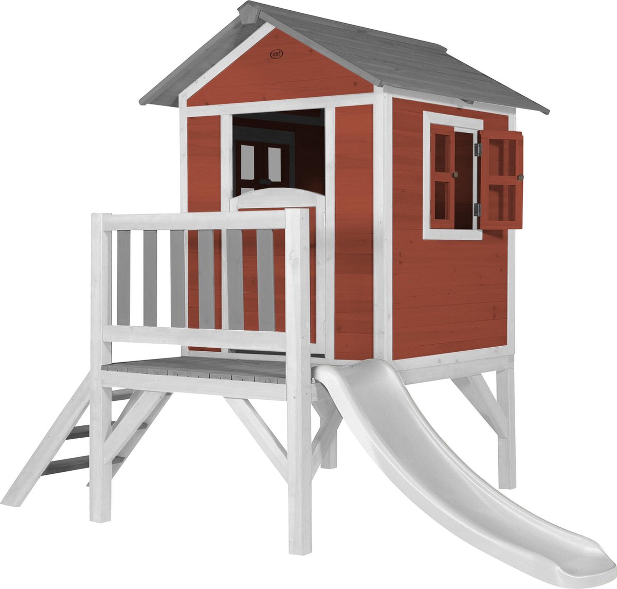 Axi Speelhuis Beach Lodge Xl Rood Met Witte Glijbaan Speelhuis Op Palen Met Veranda