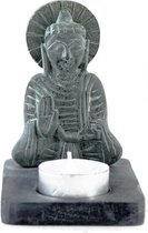 Waxinelichthouders Boeddha beeldje zwart – sfeerlichtjes zeepsteen 11 cm | GerichteKeuze