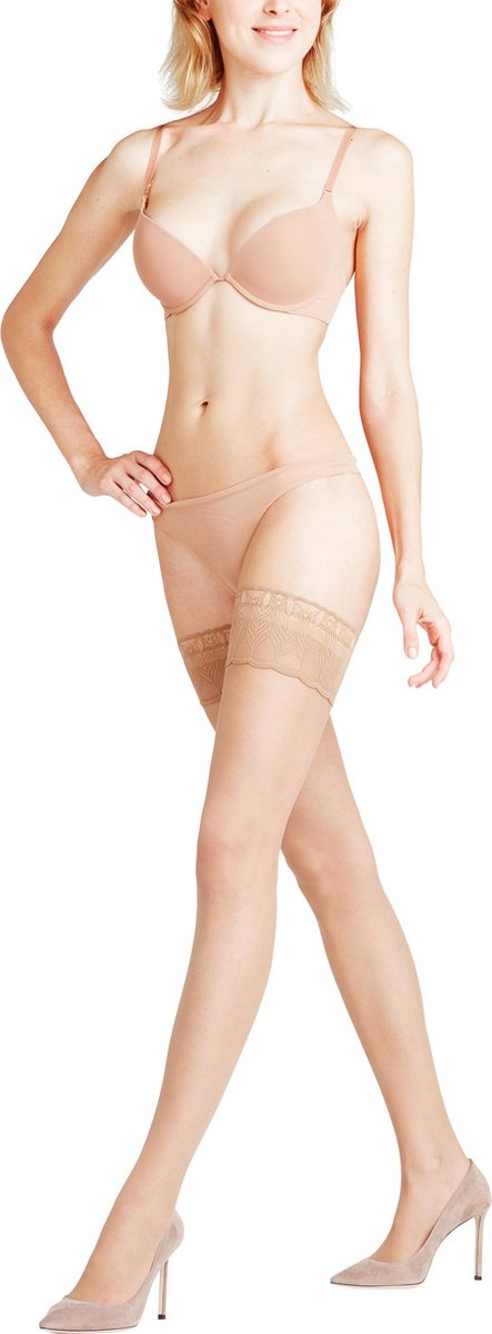 Falke Lunelle eenkleurig materiaal transparant 8 DEN stay up kousen dames huidskleur-9 beige 4169