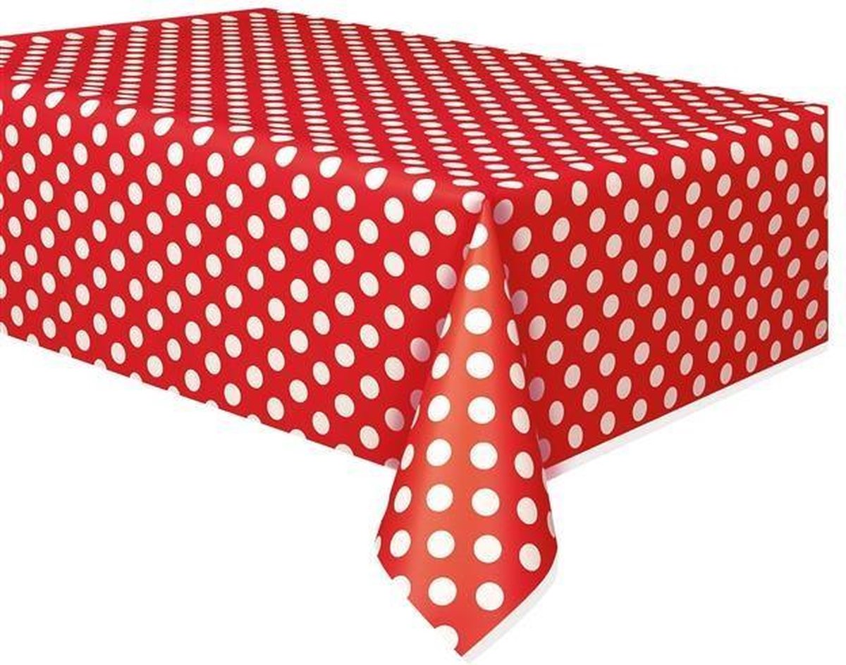 Humaan camera uitspraak UNIQUE - Rood plastic tafelkleed met witte stippen 137 x 274 cm - Decoratie  >... | bol.com
