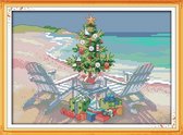 Artstudioclub®  borduurpakketten volwassenen kerstboom op het strand 30 × 21cm
