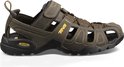 Bruine Teva sandalen met "Teva" logo, klittenbandsluiting en veters.