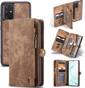 Samsung Galaxy S20+ Bookcase hoesje - CaseMe - Effen Bruin - Leer - Portemonnee met 11 Vakjes voor Pasjes en Ritsvak