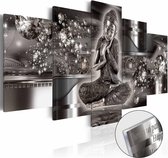 Afbeelding op acrylglas - Silver Serenity , Boeddha, Zilver,   5luik