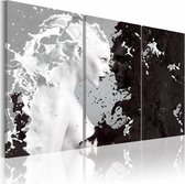 Schilderij - Vrouw abstract , zwart wit , 3 luik